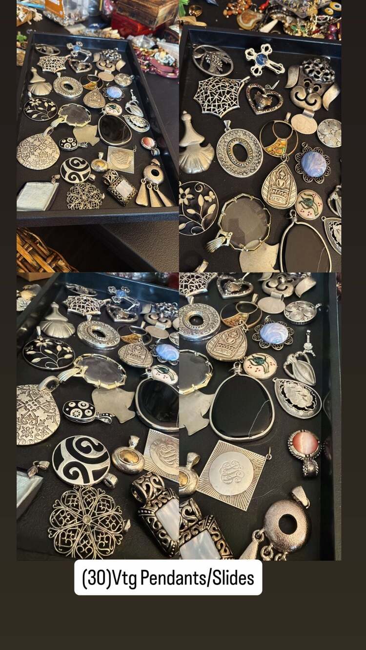 Lot of 30 Vintage Silver Tone Decorative Jewelry Pendants and Slides